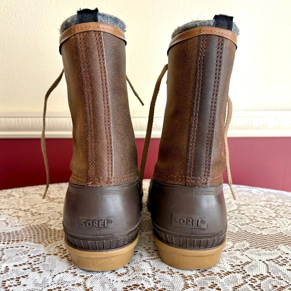 Vintage Sorel Kaufman Ice Pac Brown Leather Duck Boots Mens 12 Made in Canada